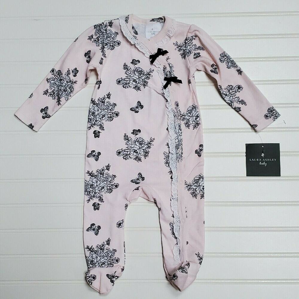 NWT Laura Ashley Girls Pink Floral Sleeper Size 6-9 Months